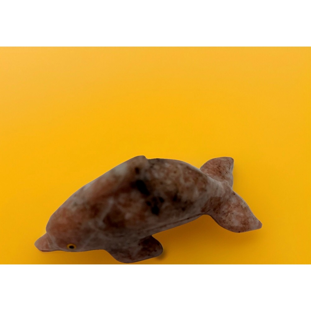 Animal Dolphin Stone Carved Natural Rock Mineral Carving‎ Pink Black Pocket Pet